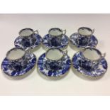 Six Royal Crown Derby Mikado pattern coffee cans and saucers