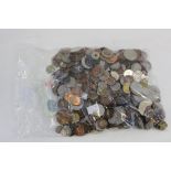 A bag of World coins and banknote