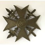 WW2 Spanienkreuz in Bronze mit Schwerter - Spanish Cross in Bronze with Swords. No makers marks.