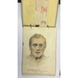 WW1 British 1915 ring bound sketch book of pencil and watercolour portraits of British Army