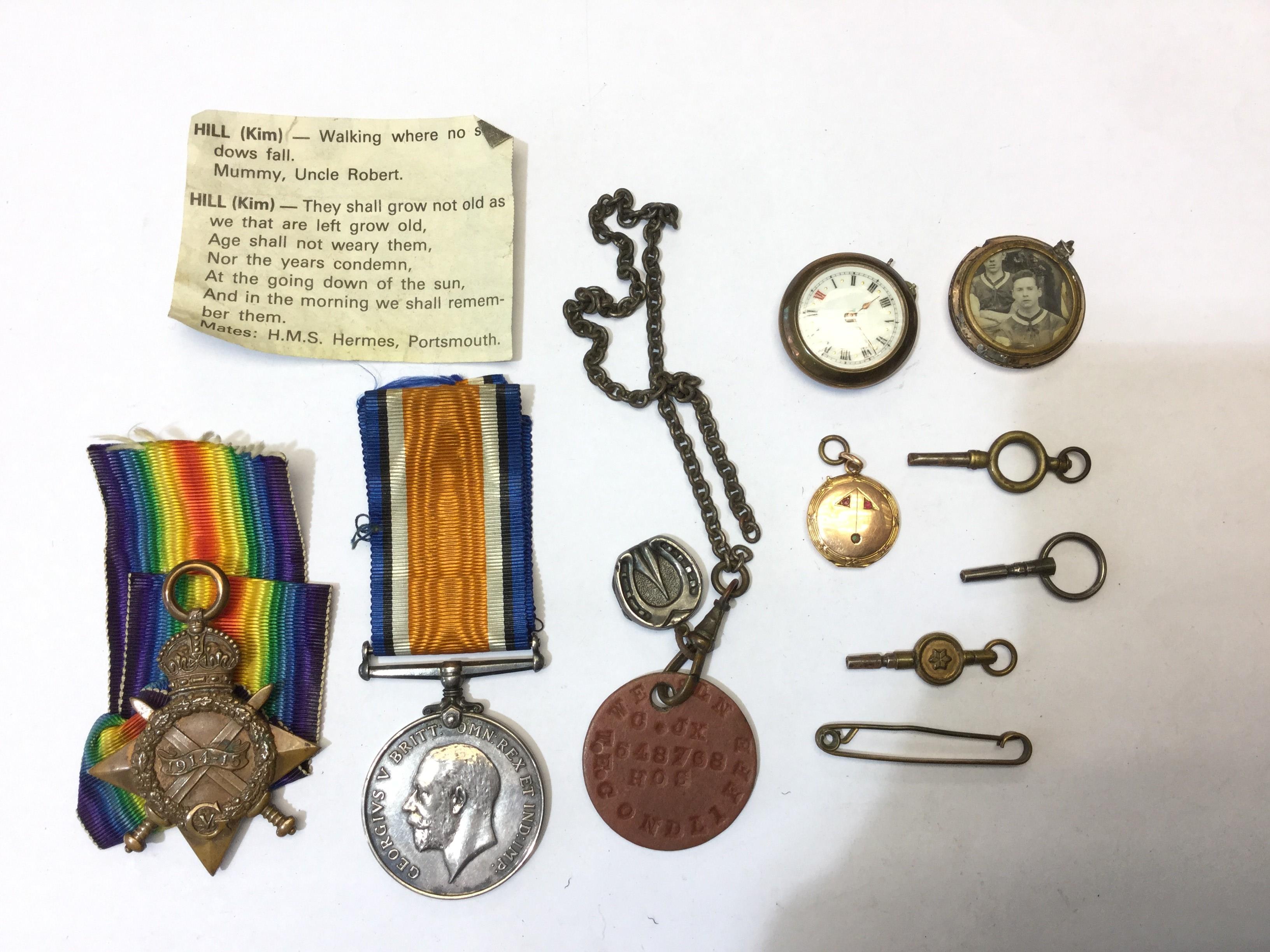 WW1 British 1914-15 Star and British War Medal to 18173 Pte G E Hill, Lancs Fusiliers,
