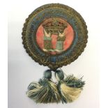 A wire bullion embroidered badge for the Coronation 1911 of King George V and Queen Mary.