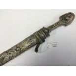 Causasian Silver mounted Kinjal dagger with 34cm long double edged double fullered blade with