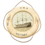 WW1 British Royal Navy interest 'Lifebuoy' framing a photograph of HMS Victory in full rigging and