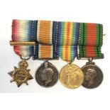 WW1 British Miniature Medals: 1914 Star and Clasp, War Medal with MID Oakleaf,