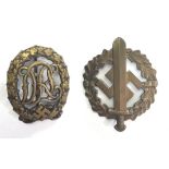 WW2 Third Reich DRL Sports badge in Bronze by Wernstien, Jena and a Bronze SA Sports badge,
