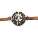 WW1 Special Constable's Armband. Numberd "44". Alloy disk maker marked "Hiatt & Co.