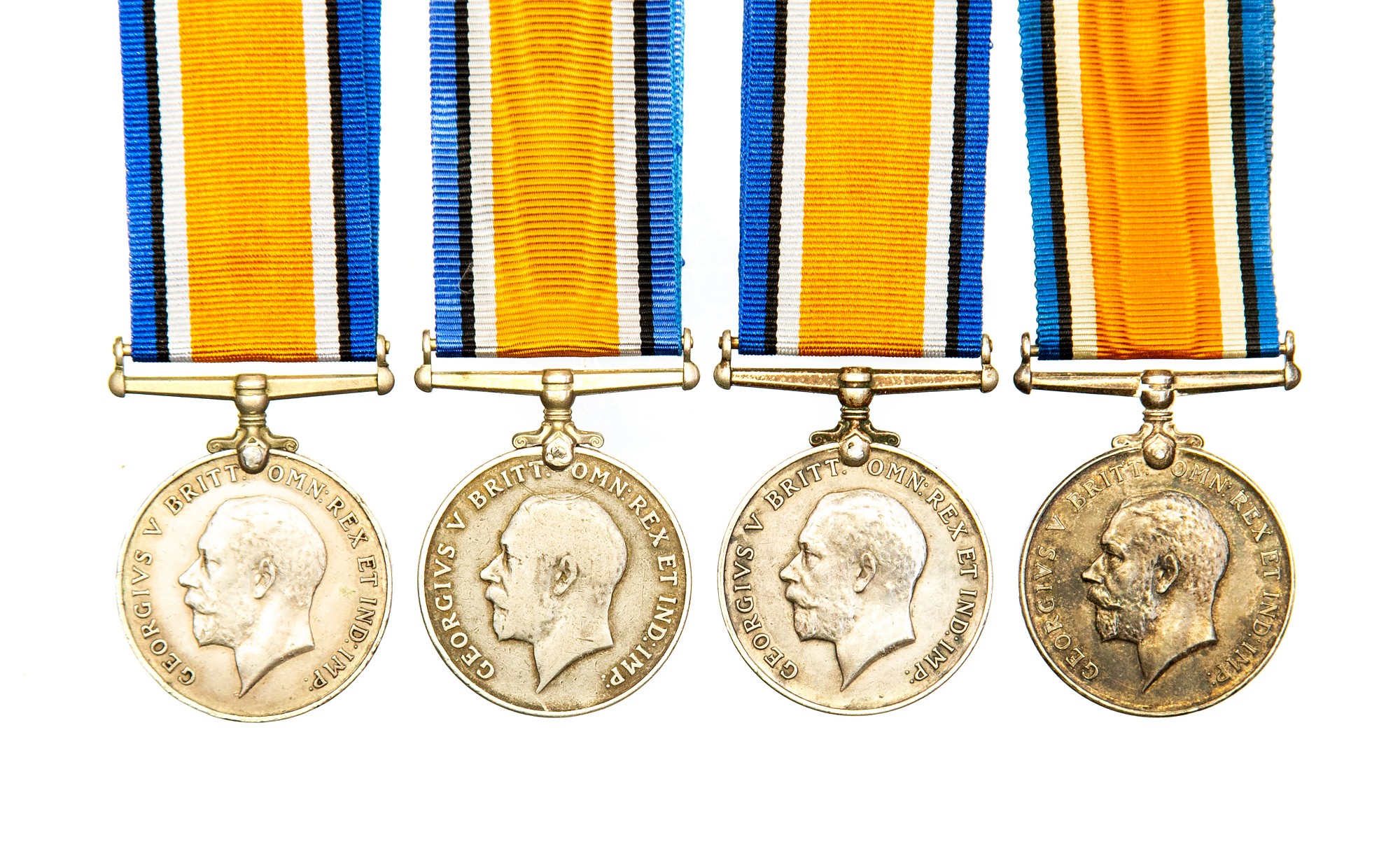 WW1 British War Medals x 4 to 242212 Pte J Dyson, East Surrey Regt: S-14949 Pte AW Hunt,