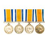 WW1 British War Medals x 4 to 242212 Pte J Dyson, East Surrey Regt: S-14949 Pte AW Hunt,
