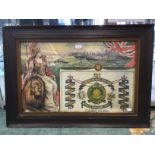 WW1 British framed colour lithograph print overall size 77cm x 60cm of the battle honours of the