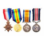 WW1 British Military Medal, 1914-15 Star, War Medal and Victory Medal to 10676 Pte J Pardy,