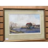 Framed watercolour of boating scene by Len Hubbard 1993