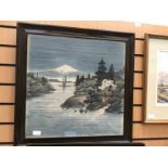 A pair of Japanese screen prints of two views of Mount Fuji,