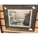 Lucien Gautier circa 1884 framed and glazed etching "Venetian Canal scene"