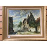 20th Century, Dutch canal scenes, a pair, indistinctly signed, oil on board, 40 x 50 cms,