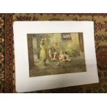 Frank Lewin, late 19th Century watercolour depicting children in a barn, mounted,