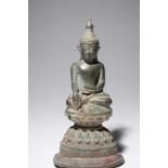 BUDDHAgreenish bronze with traces of gold,birma, 17th century,H: 21 cm Buddha Shakyamuni, in '