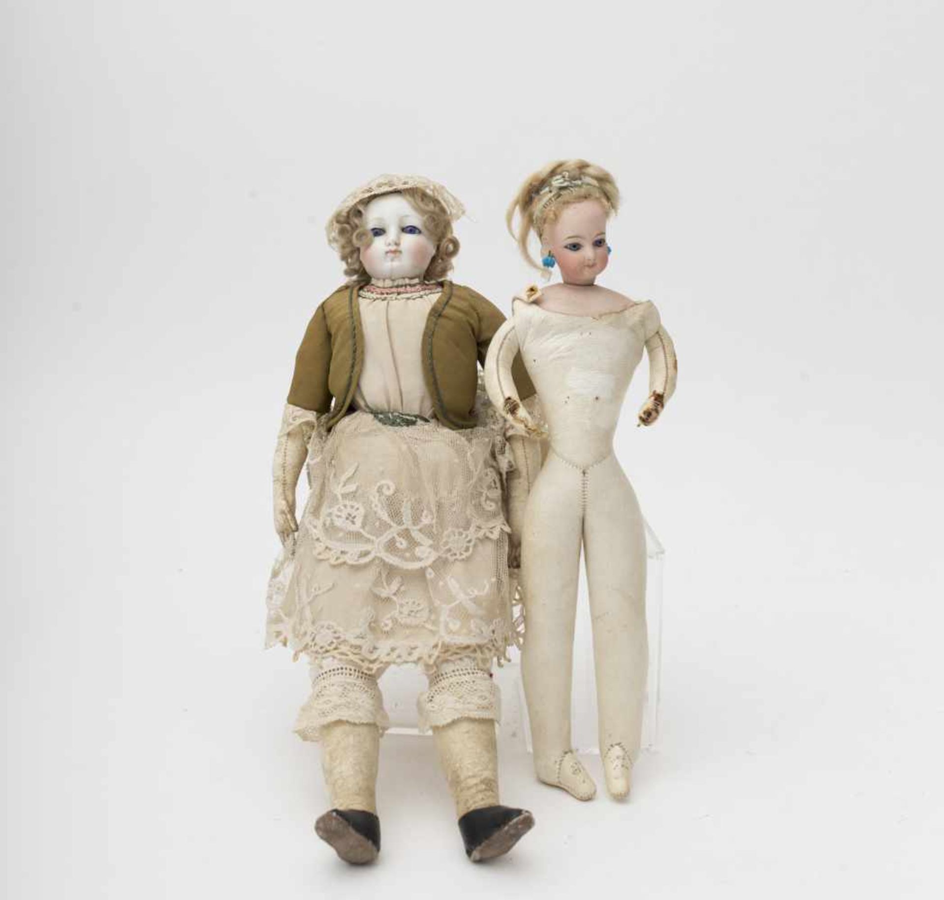 Two fashion dolls One with (damaged) BARROIS head and torso, the other with FG head and torso,