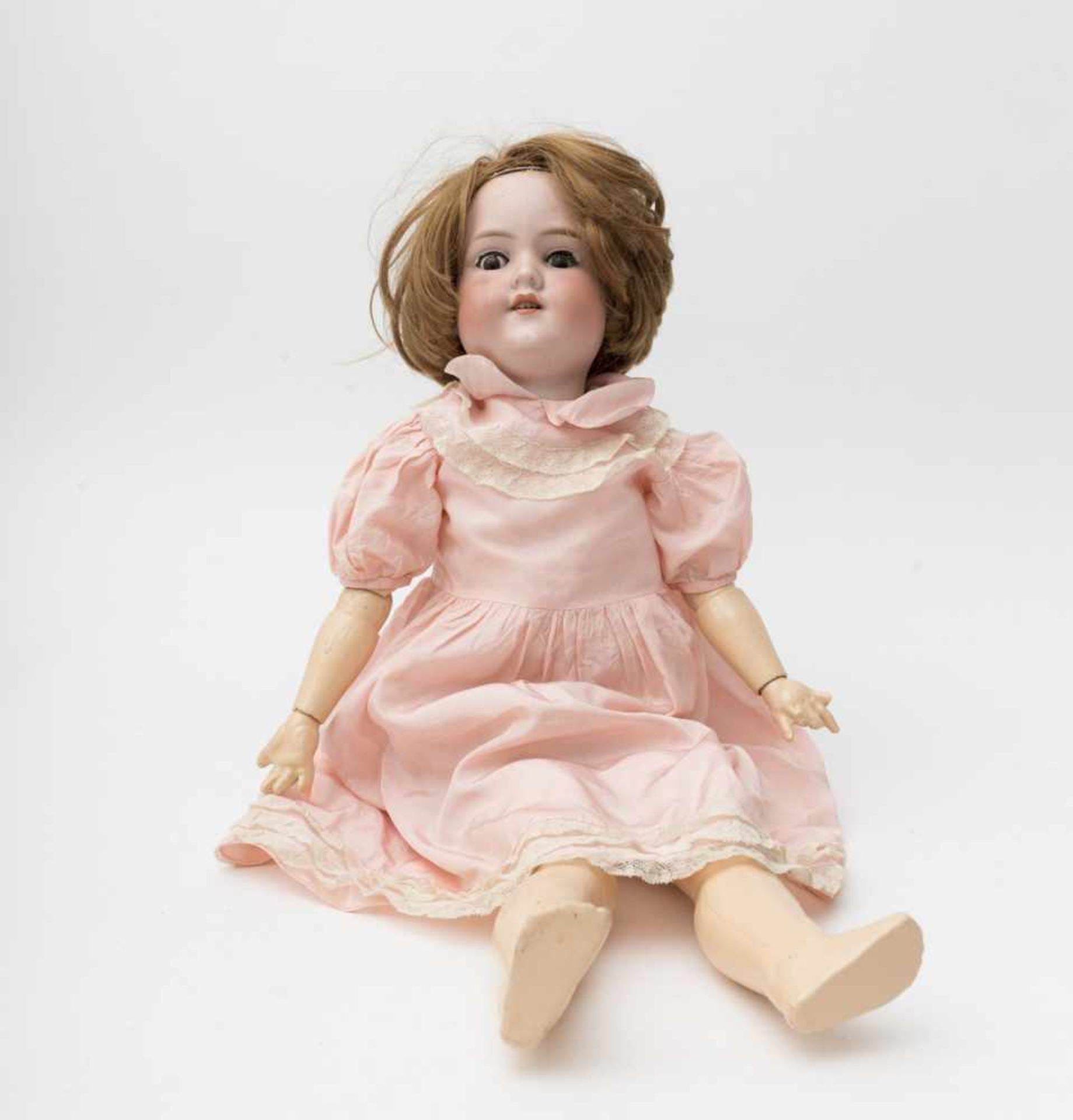 German doll With biscuit head, open mouth, branded “ARMAND MARSEILLE 390” size 8, brown sleeping