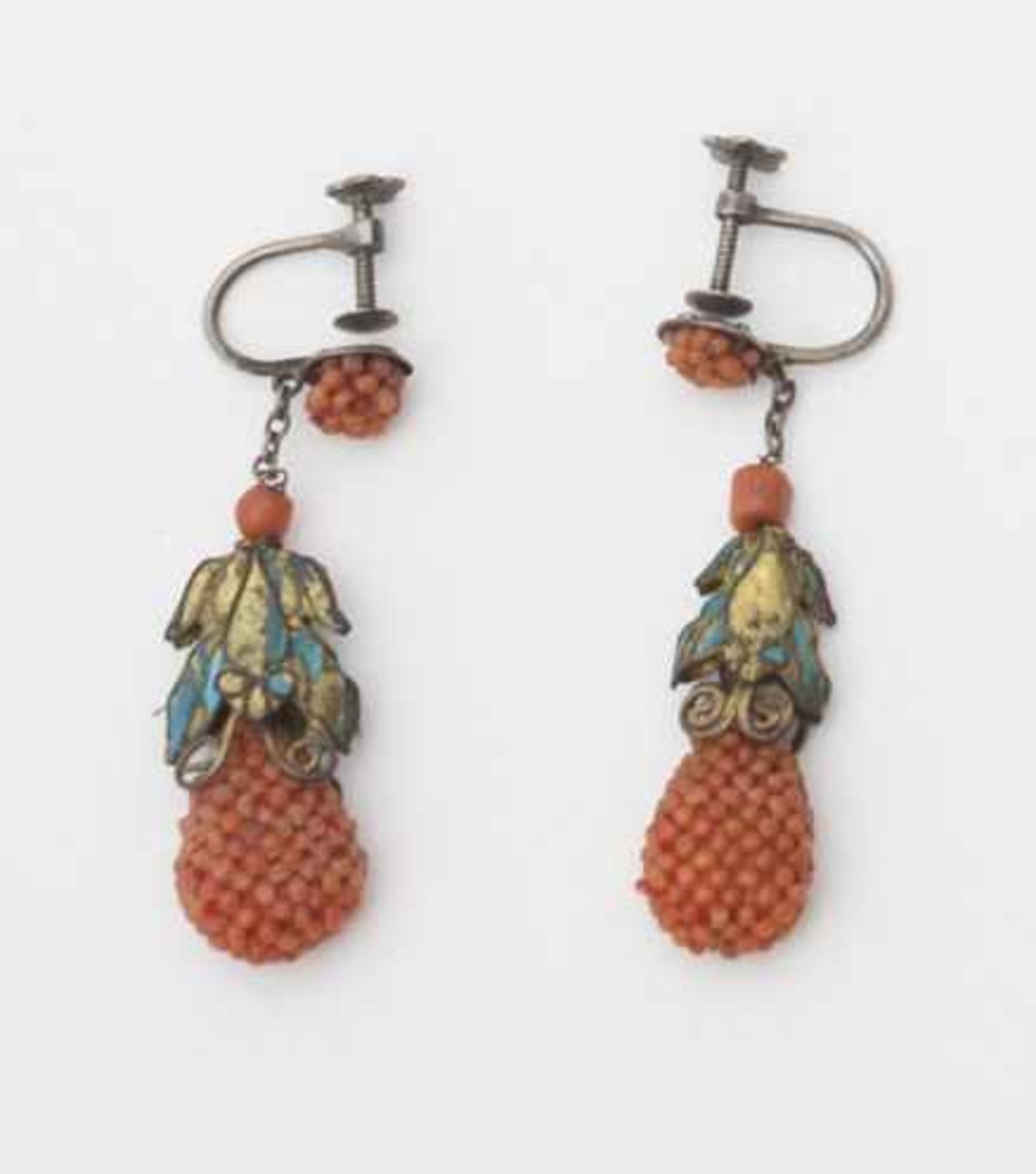 Set of coral and kingfisher feather jewelry - China Composed of a pendant, a necklace, and a pair of - Bild 4 aus 4