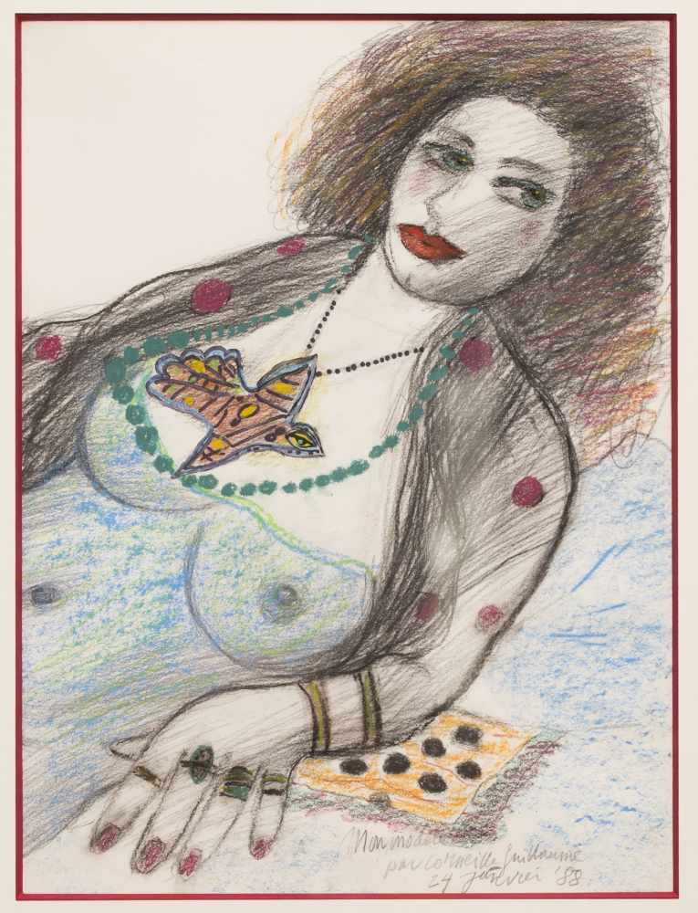 CORNEILLE (1922-2010) aka Guillaume van Beverloo "My model" Chalk highlighted with watercolour on