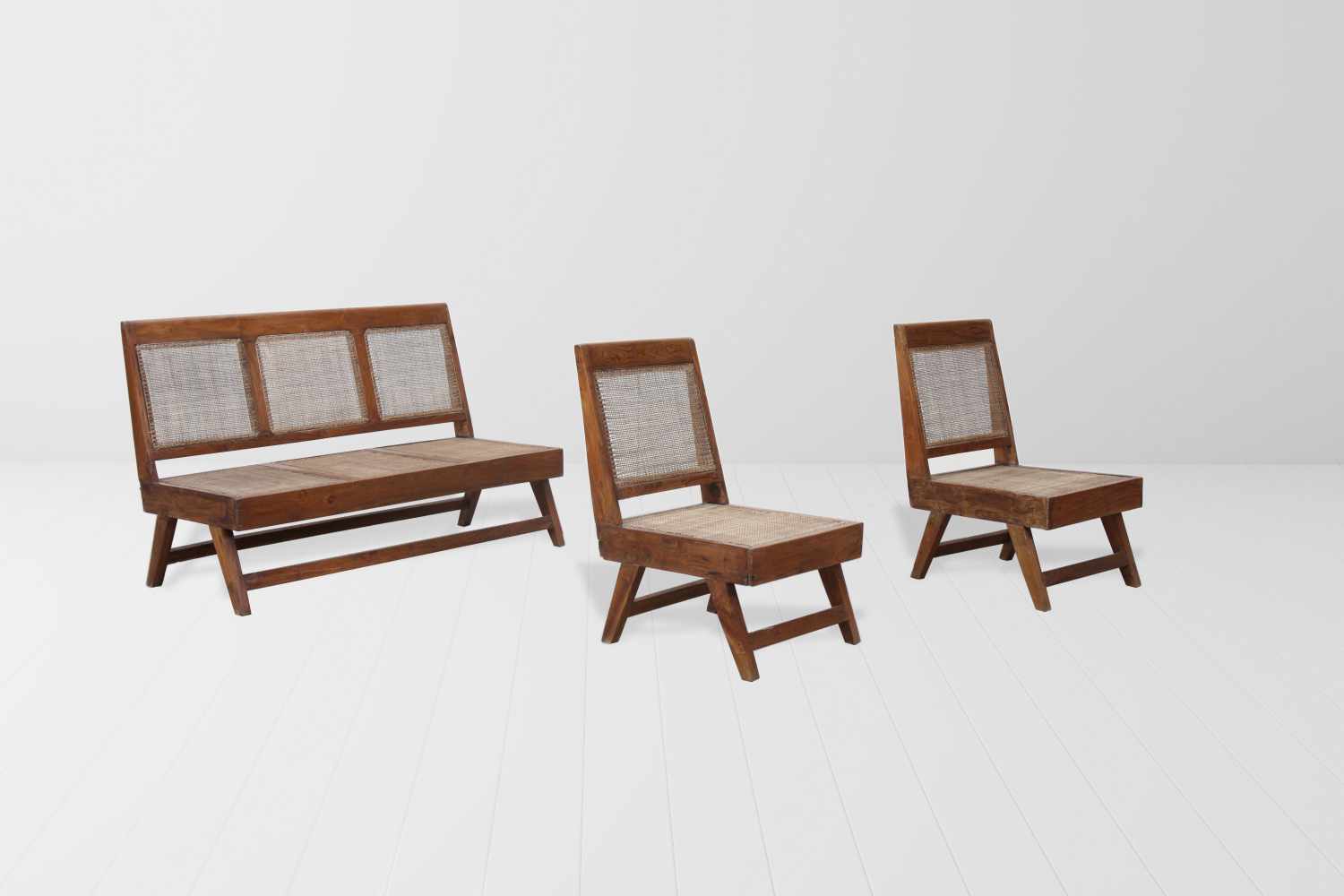 Pierre Jeanneret (1896-1967) Parlour set, ca. 1955-56 Parlour set, composed of one canape and two