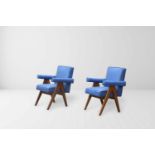 Pierre Jeanneret (1896-1967) Senate Committee Chairs, 1954 Pair of teakwood chairs with compass