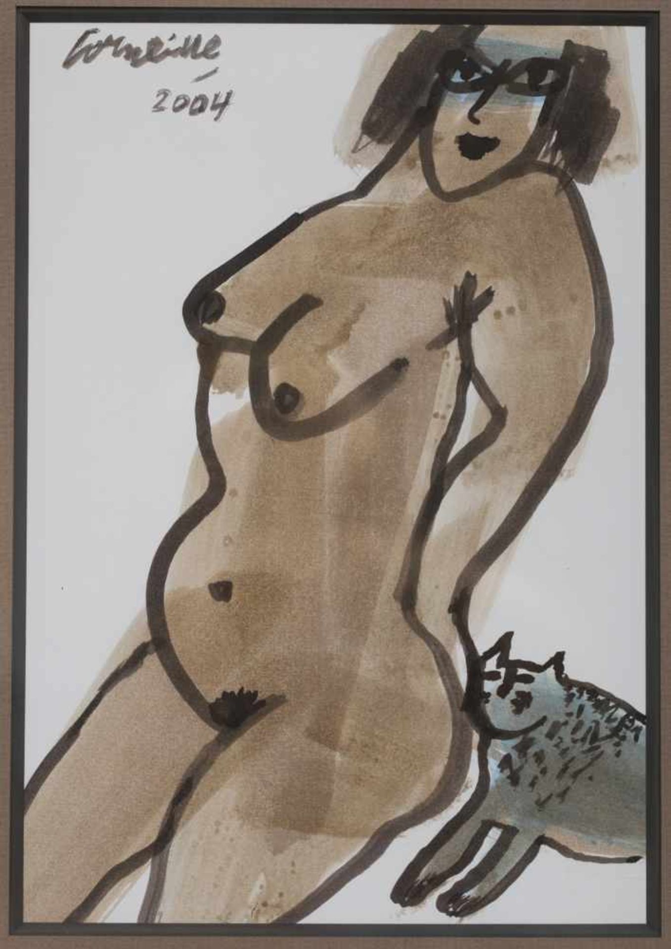 CORNEILLE (1922-2010) aka Guillaume van Beverloo Female nude with cat Watercolour on paper, signed