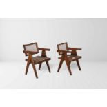 Pierre Jeanneret (1896-1967) Elegant cane office chairs, 1956 Pair of teakwood and cane chairs.