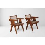 Pierre Jeanneret (1896-1967) Cane office chair, 1956 Pair of solid teakwood and woven cane chairs.