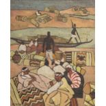 Marcelle Ackein (1882-1952)Study for "Mopti l'arrivée des tapis" ["Mopti, the arrival of the rugs"]