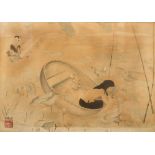 Thuan Ho (Vietnam, 1941)Picking waterliliesPainting on silk. Signed at lower left. Framed and