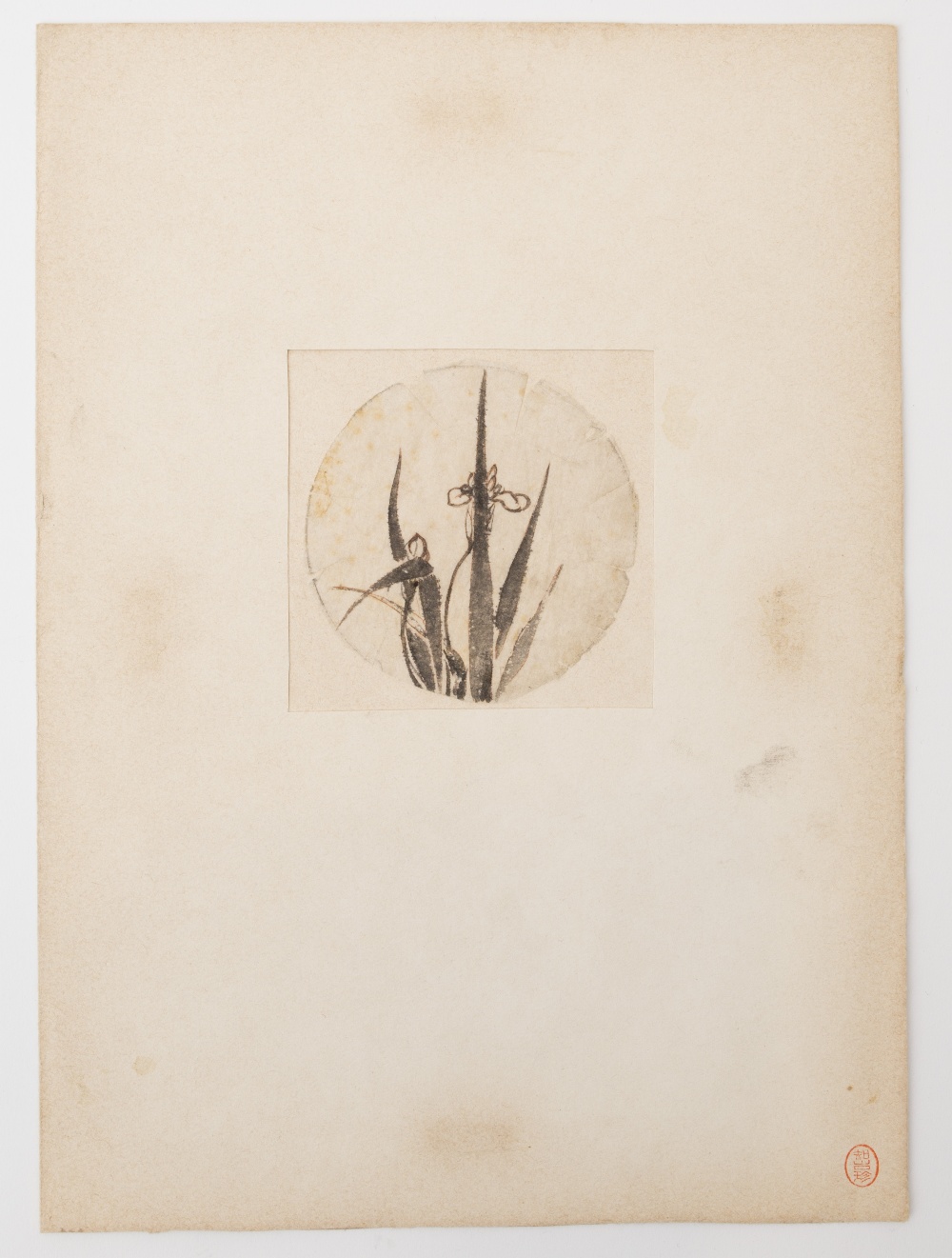 Set of three ink drawings, Japan, Edo periodFeaturing horses, rectangles and water irises (2), tondo - Image 4 of 4