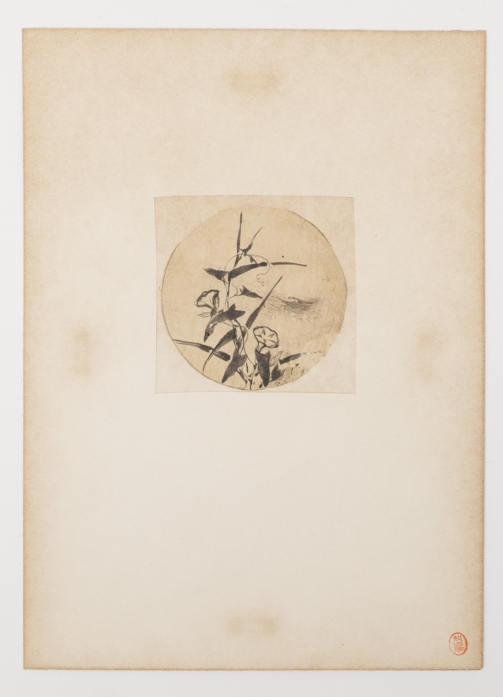 Set of three ink drawings, Japan, Edo periodFeaturing horses, rectangles and water irises (2), tondo - Image 2 of 4