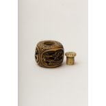 Ryusa anabori netsuke, Japan, Meiji periodIvory, with openwork décor featuring a landscape and