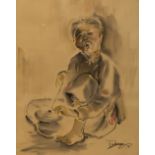 Tu Duyen (Vietnam, 1915-2012)The opium smokerWatercolour on paper, signed and dated "74" at lower