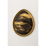 Small offering platter, Japan, late MeijiHiramaki-e lacquer, featuring a landscape of a mountain