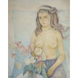 Marie Vorobieff Marevna (1892-1984)Female nude with a bouquetOil on canvas signed 'Marevna' at lower