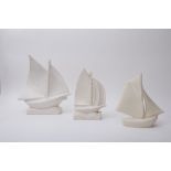 Louis Fontinelle (1886-1964) and La Louviere enamellingThree sailboatsWhite craquelure ceramic