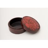 Round Kamakura-bori lacquer box, Japan, late Meiji or early TaishoFeaturing a peach tree. D: 7.8 cm