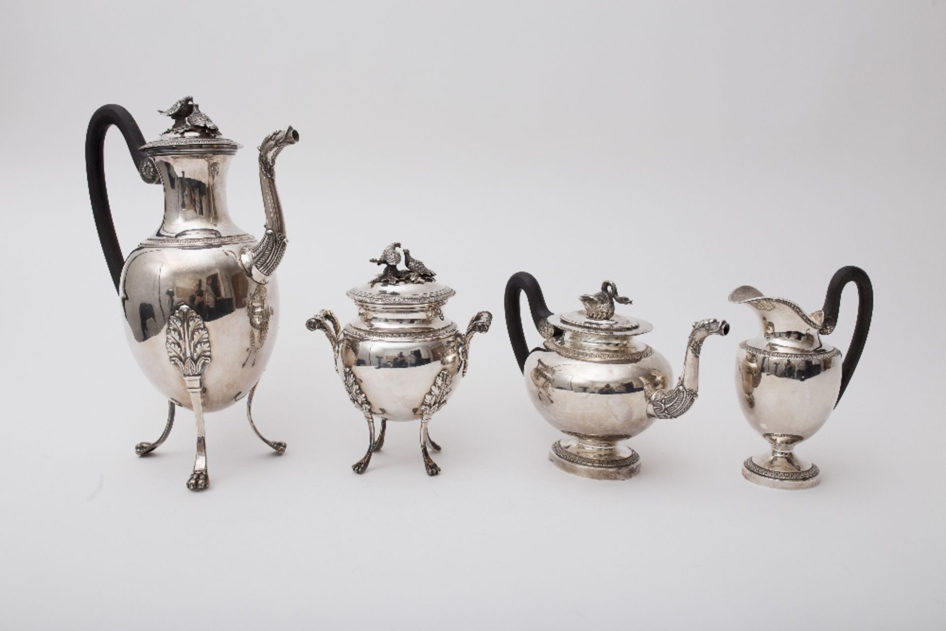 François Drion, Liège Empire tea and coffee set Silver decorated with acanthus leaves and friezes,