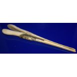 Cantonese Export Ivory Glove Stretcher, Carved Panels With Raised Cartouche, Length 10 Inches. c1840