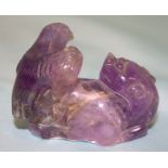 Antique Chinese Carved Amethyst Si Si Dog With An eagle Perched On His back, Length 2.5 Inches,