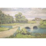 G Johnson 1950, Large Glazed & Framed Gouache, Painted On Board, Depicting A Country Road With