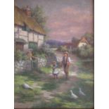 Antique Oil On Board Depicting A Cottage, Unsigned, 18 x 14 Inches