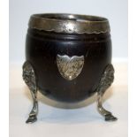 18thC Georgian Coconut Cup With Silver Mounts Raised On Lion Mask Cast Feet, Shield Cartouche To The
