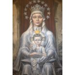 Antique Spanish Colonial, South American Oil Painting On Canvas, Depicting Madonna And Child,