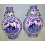 Pair Of Early 19thC Chinese Pilgrim Dhaped Vase, With Unusual Ruyi Shaped Handles, Finely