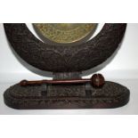 Indian Carved Hardwood Table Gong, Profusely Carved Throughout, Height 12 Inches, 11 Inches Wide.