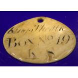 Horse Racing Interest, A Rare Documentary 18thC Engraved Ivory Badge Holders Pass Dated 1781 In This